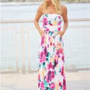 Vibrant Floral Boho Strapless Dress